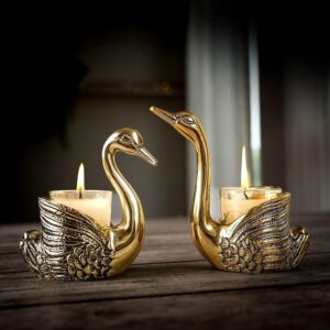 BEHOMA Aluminium Pair of Swans for Good Luck and Love | Candle Holder for Home| Showpiece for Gifting Anniversary Valentine's Day